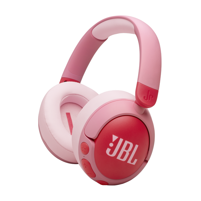 Give your child the ultimate safe listening experience with the JBL JR 470NC Wireless Noise Cancelling Over-Ear Headphones in Pink.