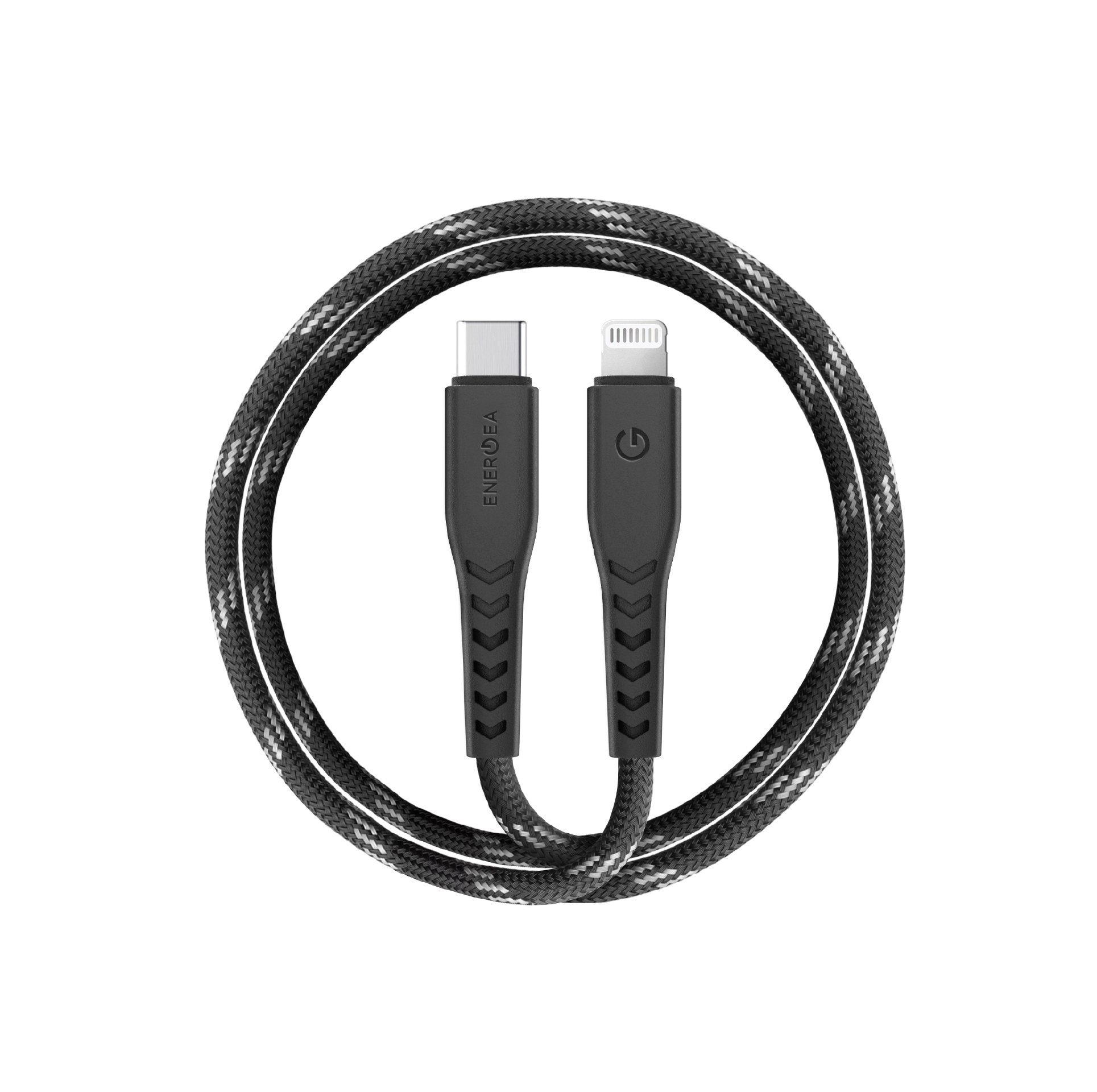 Charge smarter and faster with the ENERGEA C94 NyloFlex USB-C to Lightning Cable (1.5M, Black).