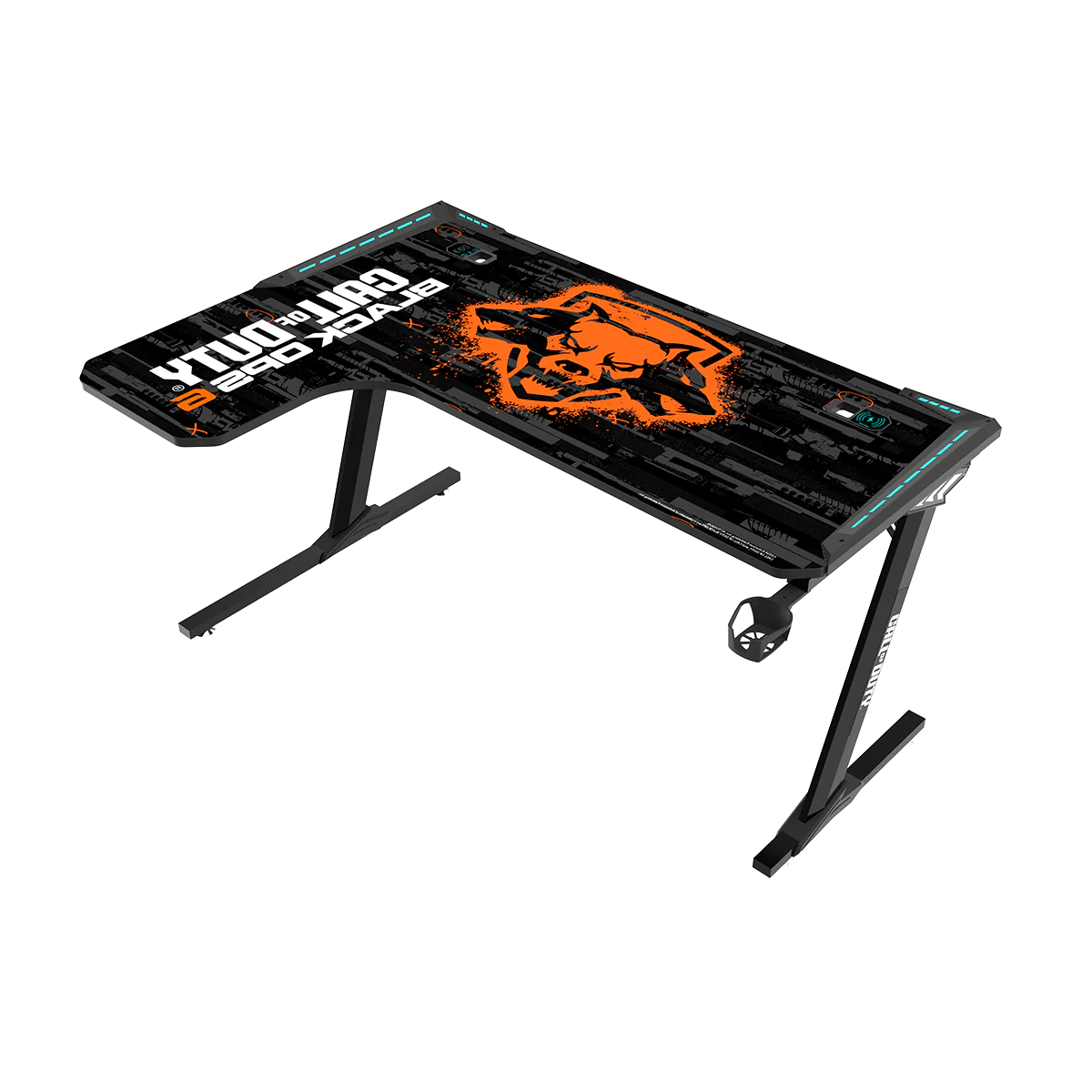 Upgrade your gaming station with the GAMEON Call of Duty RGB Flowing Light Gaming Desk BLKOPS6-RAPTOR-L