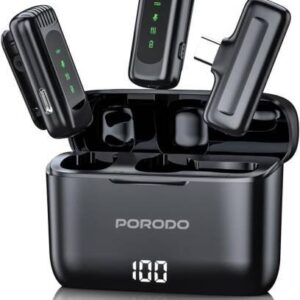 PORODO LAVALIER MICROPHONES TYPC CONNECTOR WITH LIGHTNING ADAPTER BLACK PD-LDMCLA-BK