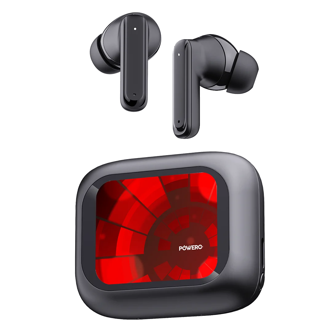 Elevate your listening experience with the POWERO Plus LARA ANC True Wireless Earbuds With Touch Display in Black (PR-LRBT9224-BK).