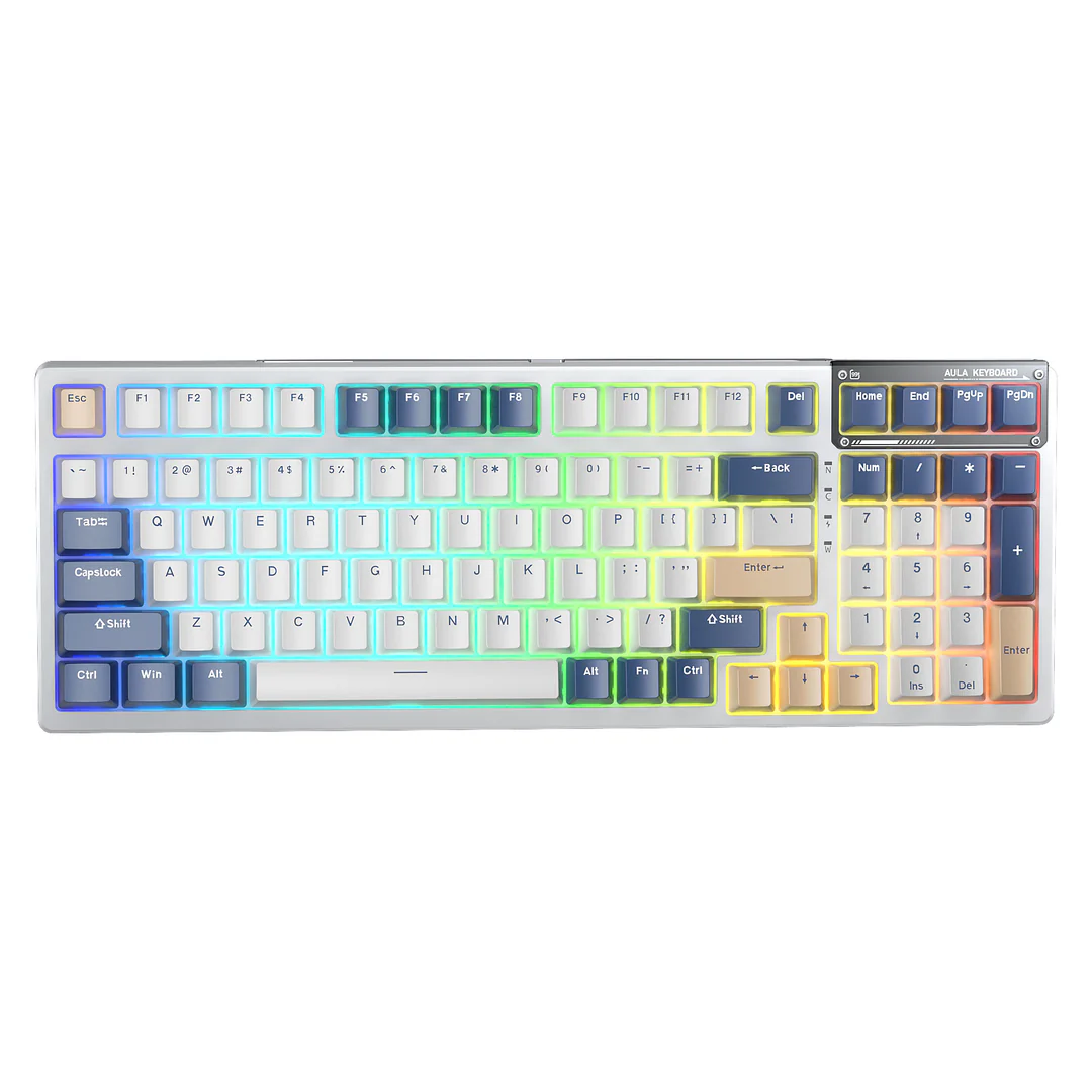 AULA 98 KEYS RGB 98%MECHANICAL GAMING KEYBOARD TRI-MODE GAOTE PEACH SWITCH F98 BUBBLEGUM BLISS