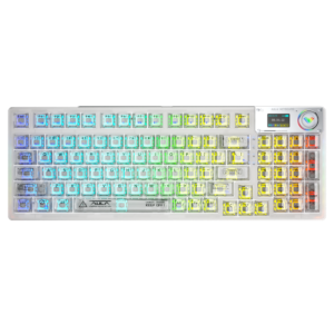 AULA 99 KEYS RGB 98% MECHANICAL GAMING KEYBOARD TRI-MODE HOT  KNOB CRYSTAL SWITCH F98 PRO  WHITE