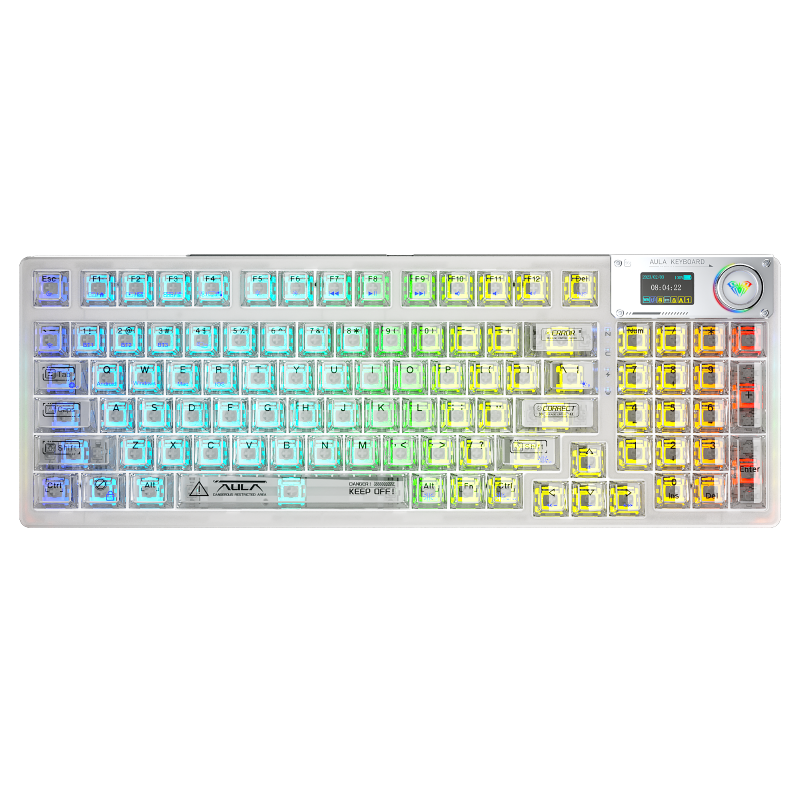 AULA 99 KEYS RGB 98% MECHANICAL GAMING KEYBOARD TRI-MODE HOT KNOB CRYSTAL SWITCH F98 PRO WHITE