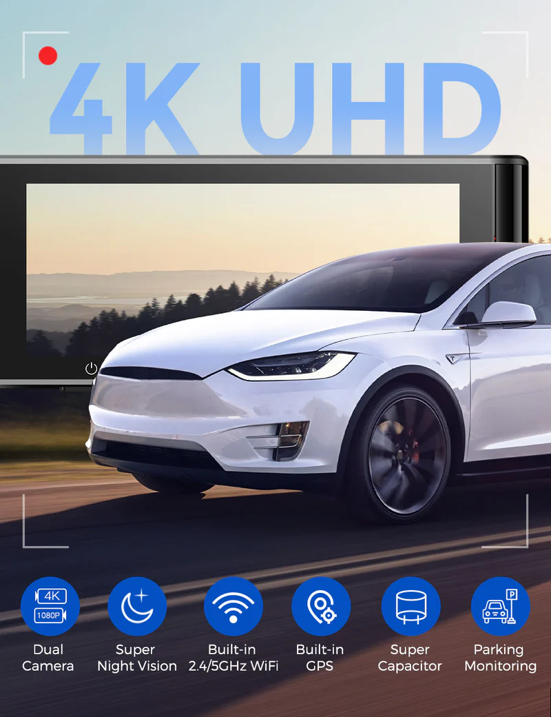 AZDOME 4K Front and Rear Dash Camera Kit with 3.19-Inch Screen - M550 Max - Image 2