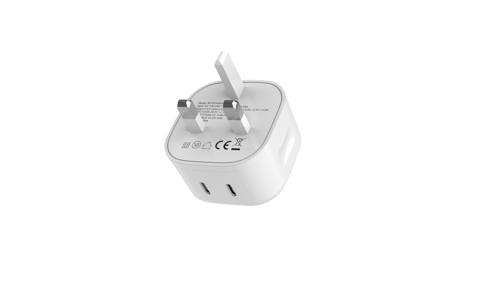 BLUPEBBLE 2 PORT PD GAN FAST CHARGER 45W WHITE BP-PD45GANUK-WH - Image 2