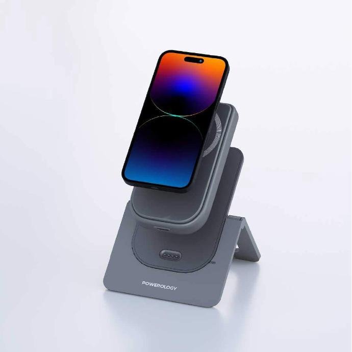 POWEROLOGY 10000mAh MAGSAFE COMBO POWERBANK CHARGING STAND PD20W GRAY - Image 3