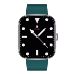 SWISS MILITARY ALPS 4 SILVER WATCH WITH GREEN SILICONE STRAP SM-WCH-ALPS4-BLKF-GRNSS