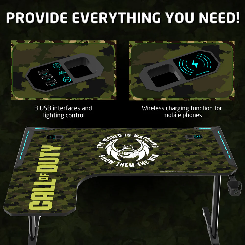 GameOn Phantom XL L-Shaped RGB Flowing Light Gaming Desk (Black/Green, COD-PHANTOMXL-L-02) - Dynamic and Spacious Setup for Gamers - Image 6