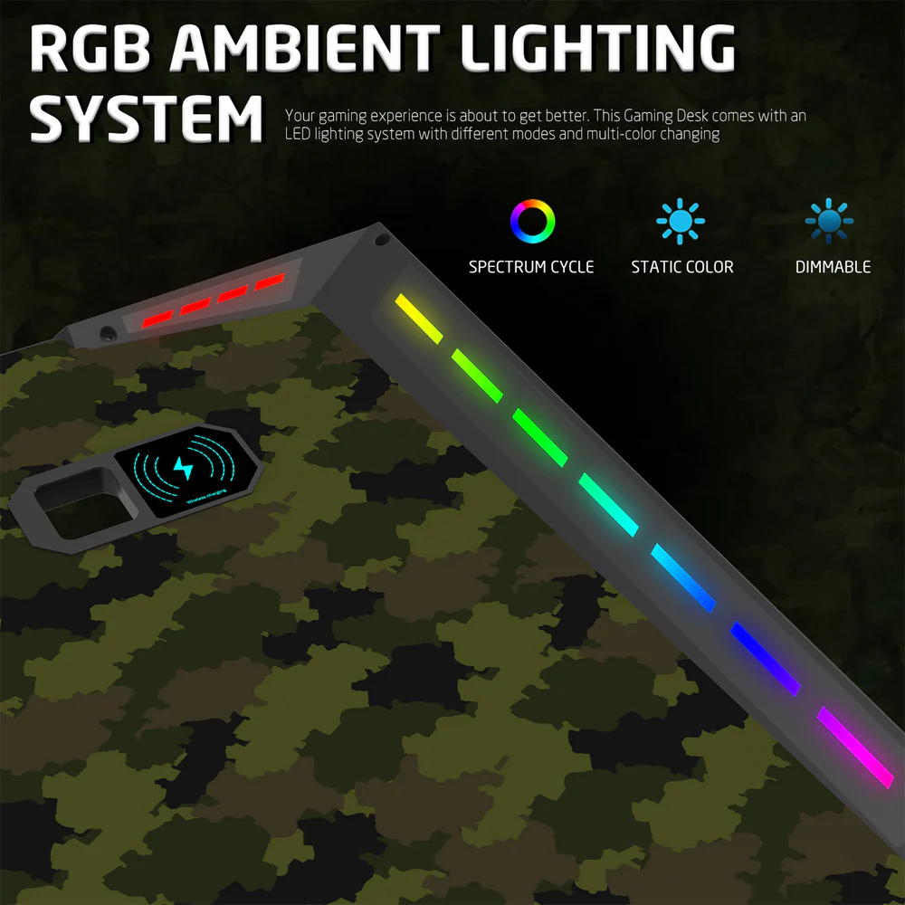 GameOn Phantom XL L-Shaped RGB Flowing Light Gaming Desk (Black/Green, COD-PHANTOMXL-L-02) - Dynamic and Spacious Setup for Gamers - Image 5