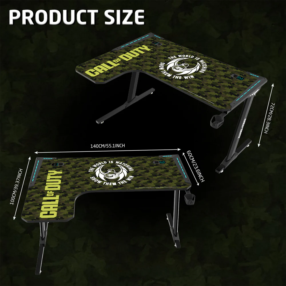 GameOn Phantom XL L-Shaped RGB Flowing Light Gaming Desk (Black/Green, COD-PHANTOMXL-L-02) - Dynamic and Spacious Setup for Gamers - Image 4