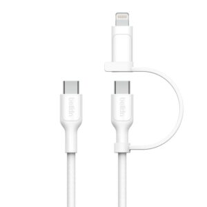 BELKIN BOOST CHARGE PRO 2 IN 1 CABLE WITH USB C AND LIGHTNING CONNECTOR 1.5M WHITE CAC003HQ1.5MWH