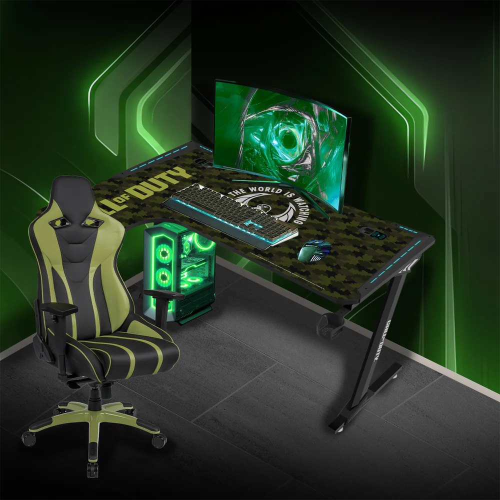 GameOn Phantom XL L-Shaped RGB Flowing Light Gaming Desk (Black/Green, COD-PHANTOMXL-L-02) - Dynamic and Spacious Setup for Gamers - Image 2