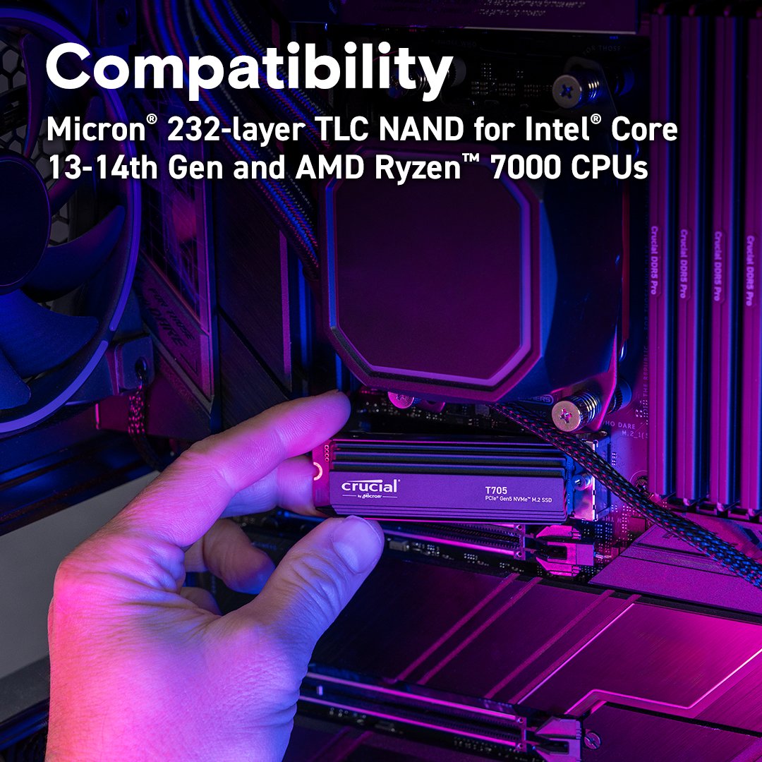 Crucial T705 1TB PCIe Gen5 NVMe M.2 SSD with Heatsink - Ultra-Fast Storage with Advanced Cooling - Image 5