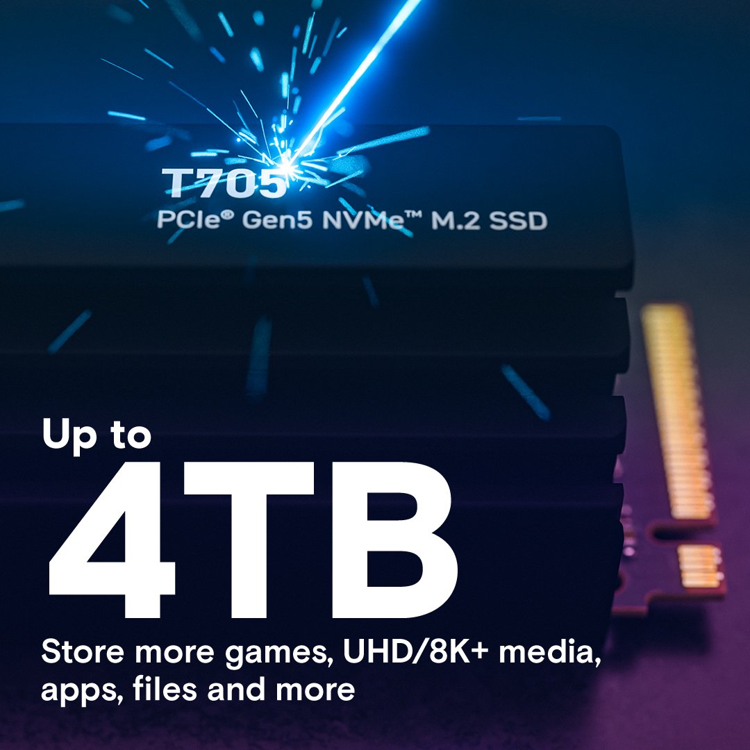 Crucial T705 1TB PCIe Gen5 NVMe M.2 SSD with Heatsink - Ultra-Fast Storage with Advanced Cooling - Image 6