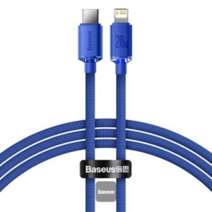 Experience fast, stylish, and efficient charging with the BASEUS Crystal Shine 20W Type-C to Lightning Cable in a stunning blue finish.