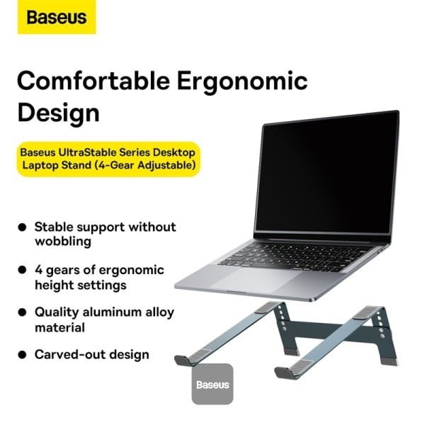 BASEUS ULTRASTABLE SERIES DESKTOP LAPTOP STAND 4 GEAR ADJUSTABLE SPACE GRAY - Image 7