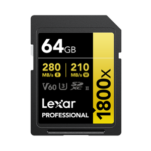 LEXAR PROFESSIONAL 1800X SDXCâ„¢ UHS-II CARDS Â UP TO 270MB/S READ 180MB/S WRITE C10 V60 U3 - 64GB LSD1800064G-BNNNG