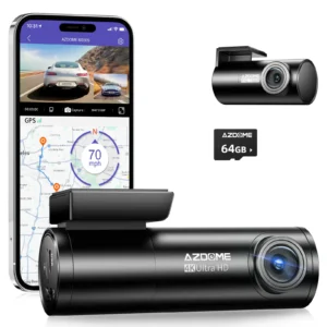 AZDOME 4K Front and Rear Dash Camera Kit with 64GB Memory Card - M300S