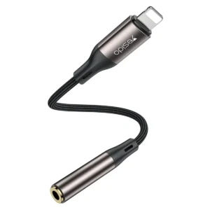 YESIDO Lightning to 3.5mm Audio Adapter (Black, YAU45) – High-Fidelity & Durable