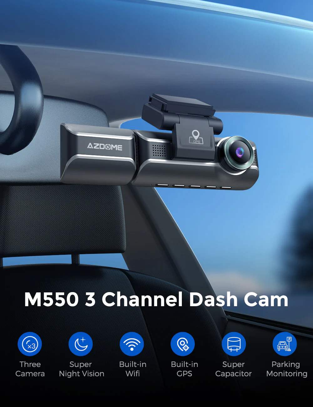 AZDOME 4K Front and Rear Dash Camera Kit with 3.19-Inch Screen, IR Night Vision, 24H Parking Mode - M550 - Image 10