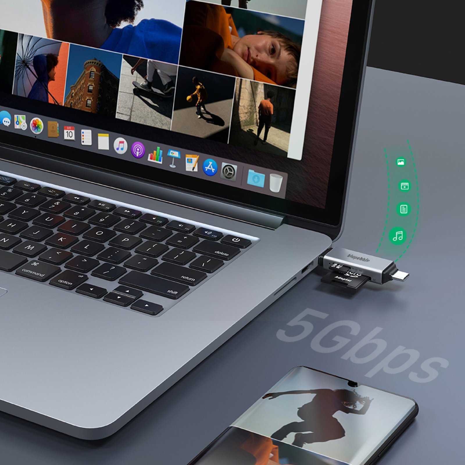 BLUPEBBLE USB3.0 A+USB TYPE C CARD READER BP-ACMCD2AG-GY - Image 7