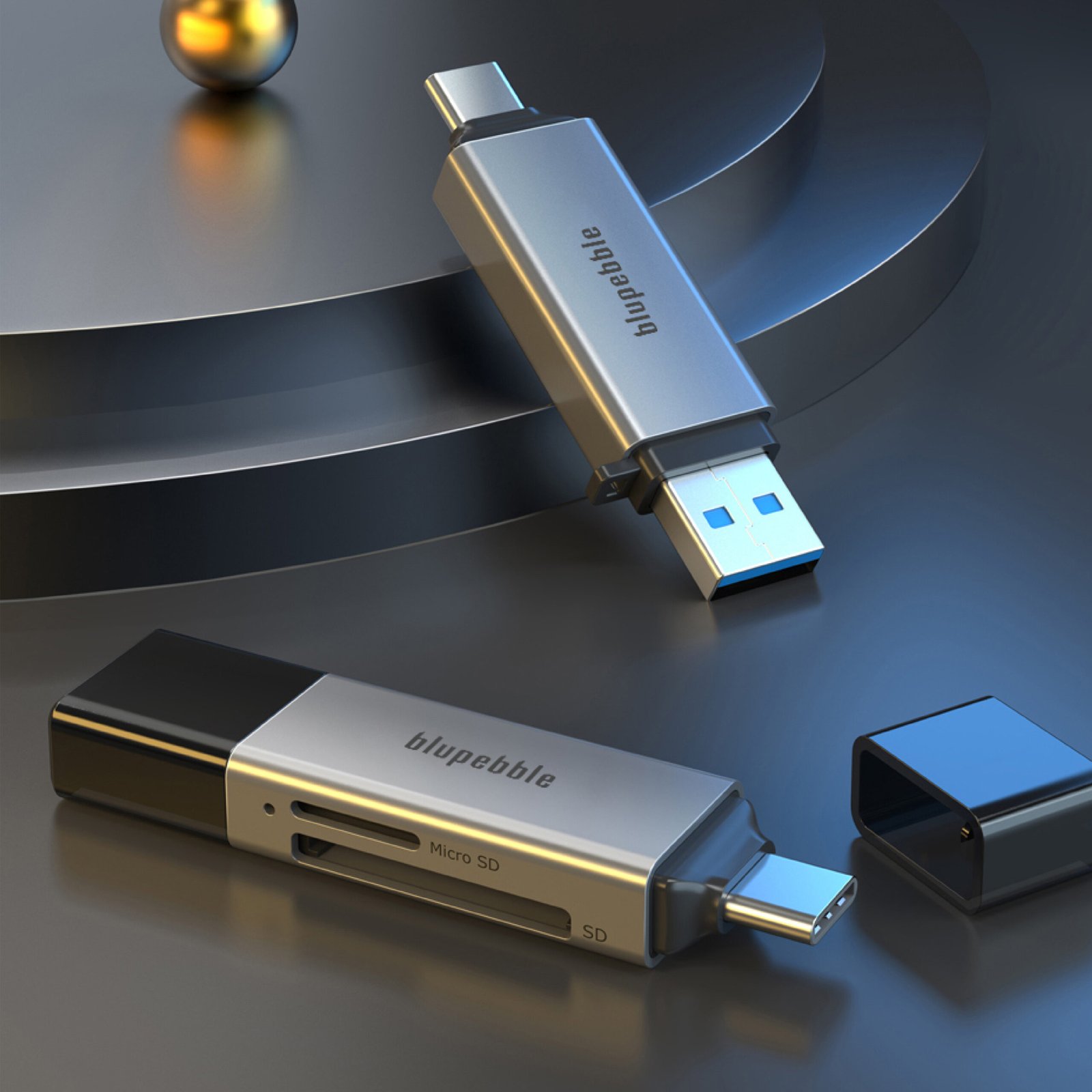 BLUPEBBLE USB3.0 A+USB TYPE C CARD READER BP-ACMCD2AG-GY - Image 8