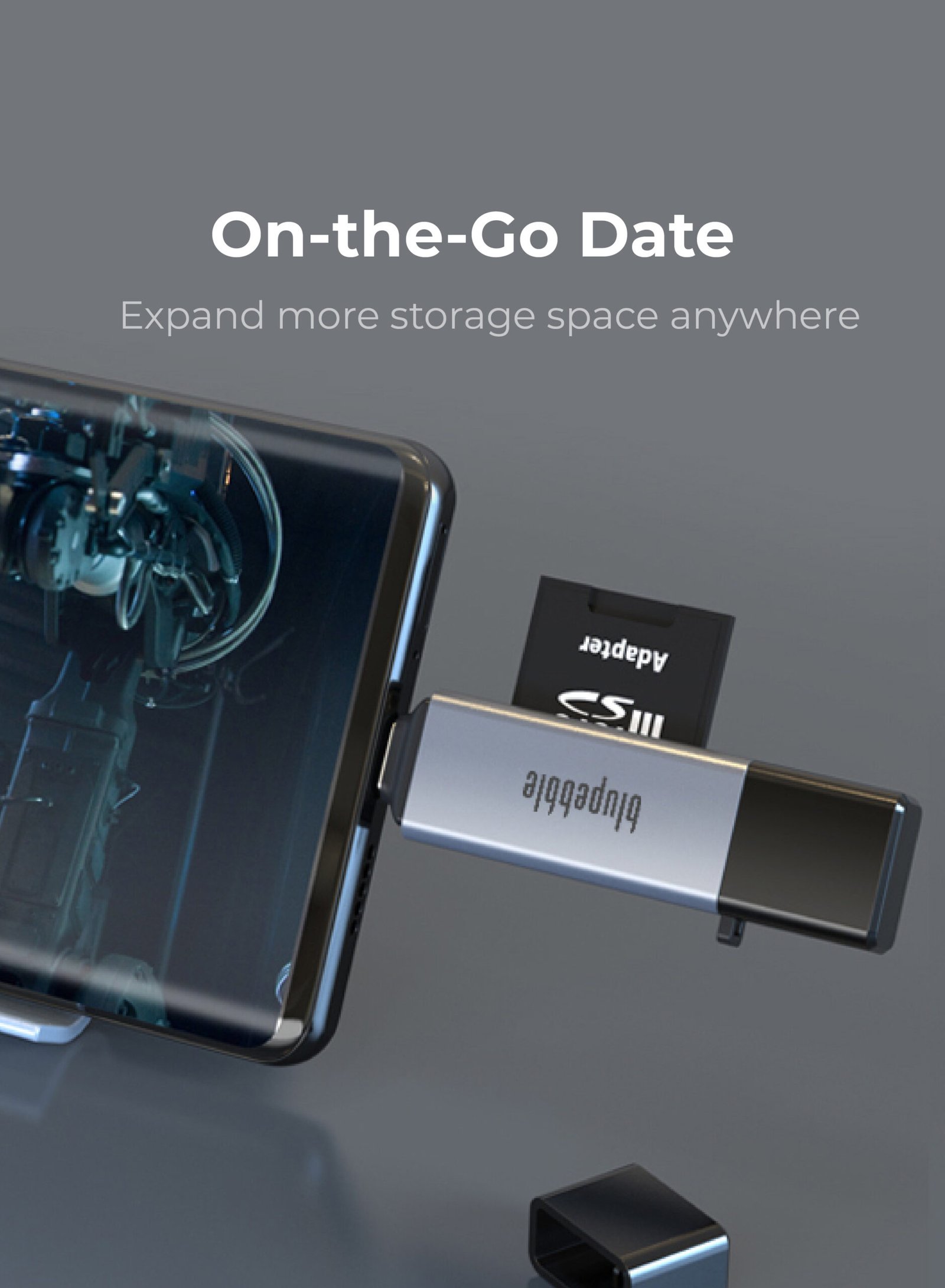 BLUPEBBLE USB3.0 A+USB TYPE C CARD READER BP-ACMCD2AG-GY - Image 3