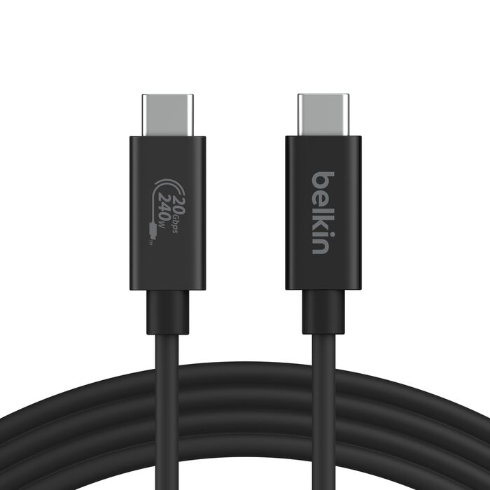 Power up your devices with confidence using the BELKIN CONNECT USB-C to USB-C 240W USB4 Cable 2M in Black (Model: INZ004BT2MBK).