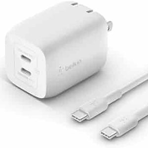 BELKIN DUAL WALL CHARGER 32W WITH USB C CABLE AND LIG CONNECTOR B004 WHT