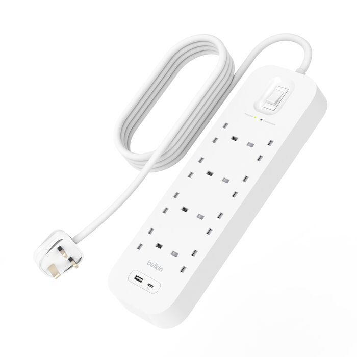 BELKIN 8 PORT SURGE PROTECTOR 2M WITH USB-C USB-A PORT SRB003AR2M