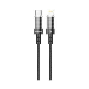 PORODO TRANSPARENT SHELL USB C TO LIGHTNING CABLE 1.2M PD30W BLACK PD-CBL0026-BK-L
