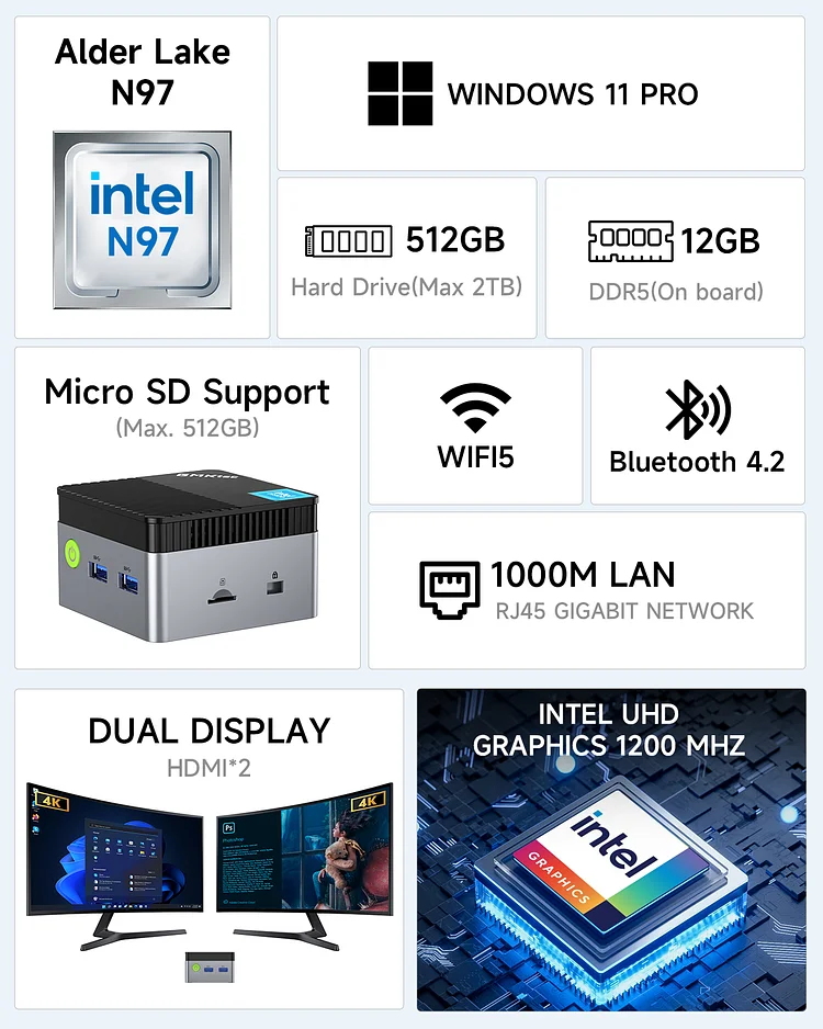 GMKtec Mini PC NUCBOX-G5 - Intel N97, 12GB RAM, 512GB SSD, Windows 11 Pro, Compact Design - Image 9