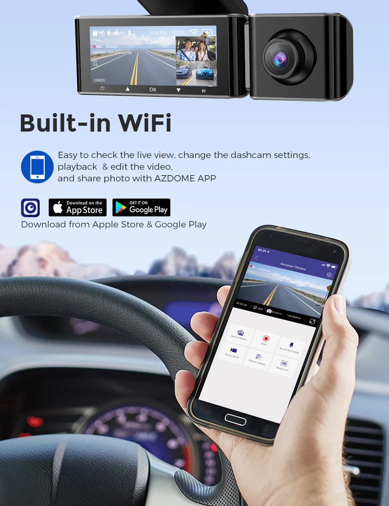 AZDOME 4K Front and Rear Dash Camera Kit with 3.19-Inch Screen, IR Night Vision, 24H Parking Mode - M550 - Image 9