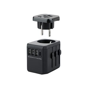 BLUPEBBLE PASSPORT ONE WORLD TRAVEL ADAPTER WITH TRAVEL POUCH BP-TVL001 BK