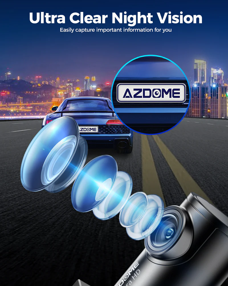 AZDOME 4K Front and Rear Dash Camera Kit with 64GB Memory Card - M300S - Image 8