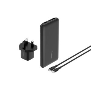 1. Elevate your charging experience with the BELKIN BOOST CHARGE Power Bundle, featuring a robust 10K Powerbank and a powerful 25W Wall Charger (model BU041MYBK). This high-capacity 10,000mAh powerbank ensures your smartphones, tablets, and other devices stay charged while you're on the move, while the 25W wall charger delivers rapid energy transfer for quick power-ups. Its compact and portable design makes it the perfect companion for travel, work, or everyday use, and its compatibility with a wide range of devices guarantees versatility. Built with durable materials for long-lasting performance, this bundle also includes a USB-C cable for seamless connectivity. Ideal for tech enthusiasts and frequent travelers alike, the BELKIN BOOST CHARGE Power Bundle is your ultimate solution for reliable power. Shop now and enhance your mobile lifestyle with BELKIN's trusted technology.