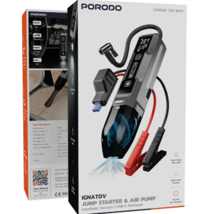 PORODO IGNATOV JUMP STARTER  AIR PUMP WITH HANDHELD VACCUM USB C RECHARGE BLACK PDJS41BK