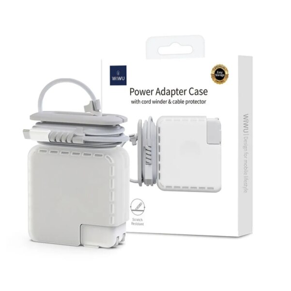 WIWU POWER ADAPTER 30W WITH CORD WINDER CABLE PROTECTOR LIGHT GRAY