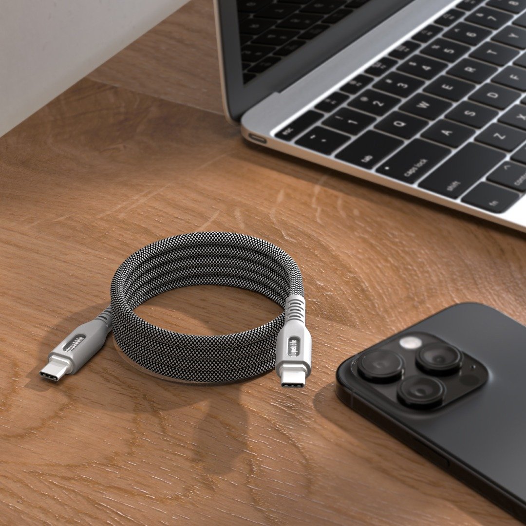 BluPebble PowerFlow Magnetic USB-C to USB-C Cable 3.3ft 60W 1-Meter Grey (BP-PFUSBC1M-GY) - Image 4