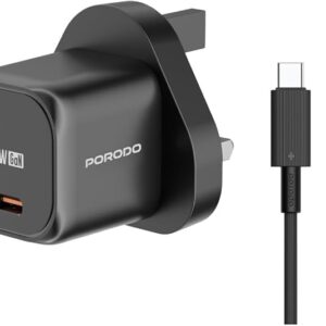 PORODO USB C POWER DELIVERY WALL CHARGER WITH USB C TO USB C CABLE BLACK PD-FWCH027-BK-C