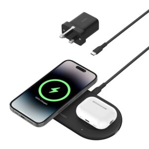 Upgrade your power setup with the BELKIN BOOST CHARGE PRO 2-in-1 Magnetic Charging Pad Qi2 in sleek black.