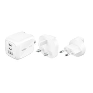 BELKIN BOOST CHARGE PRO 3 PORT GAN WALL CHARGER 70W WITH INTERCHANGEABLE PLUS TIPS WHITE WCH018HQWH