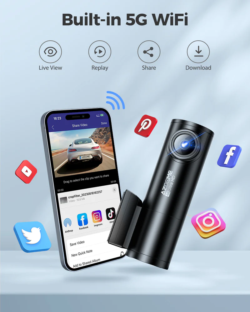 AZDOME 4K Front and Rear Dash Camera Kit with 64GB Memory Card - M300S - Image 11