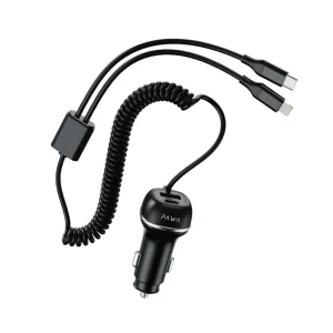 Stay powered up on the road with the PAWA Solid Car Charger Dual Port PD+QC 68W Black