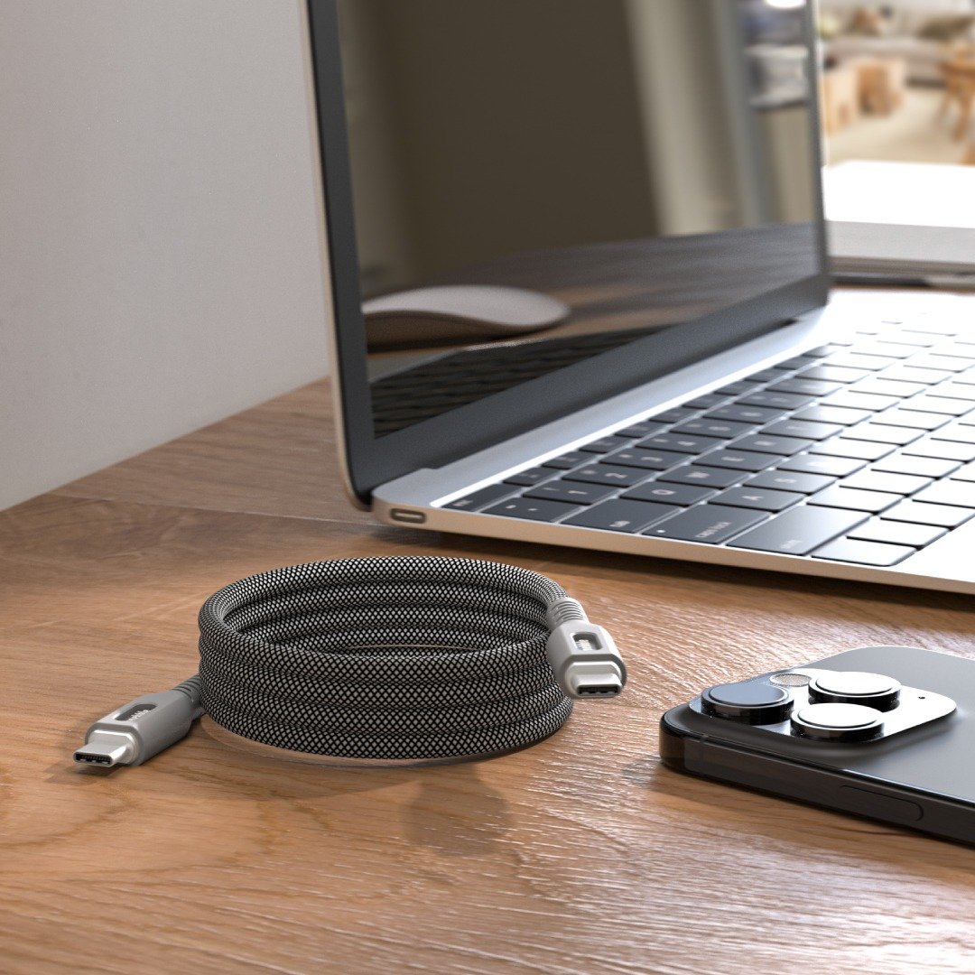 BluPebble PowerFlow Magnetic USB-C to USB-C Cable 3.3ft 60W 1-Meter Grey (BP-PFUSBC1M-GY) - Image 3