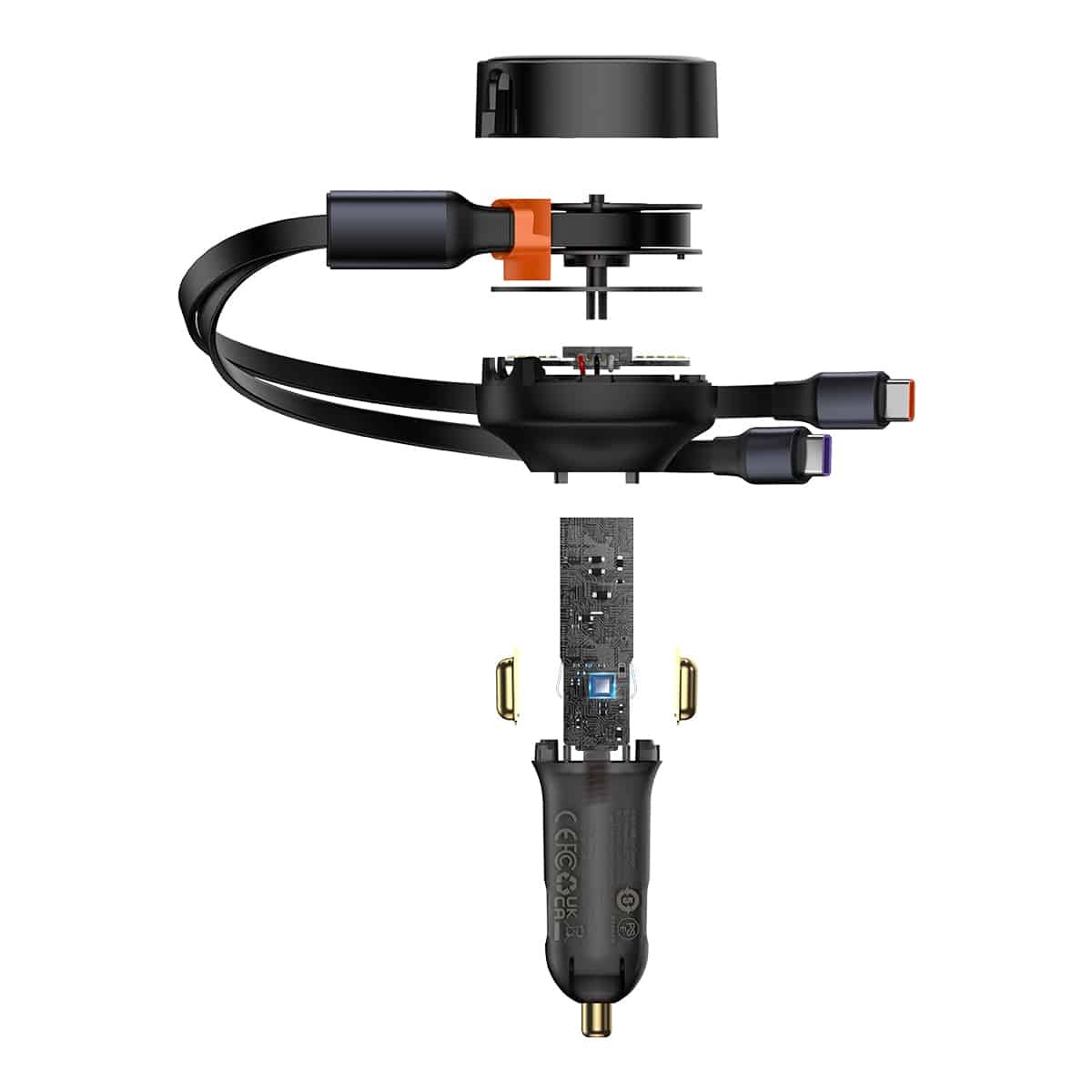 BASEUS ENJOYMENT RETRACTABLE 2 IN 1 TYPE C TO TYPE C 33W CAR CHARGER - Image 4