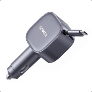 ANKER 75W USB-C CAR CHARGER WITH BUILT-IN RETRACTABLE USB-C CABLE GRAY A2738HA2