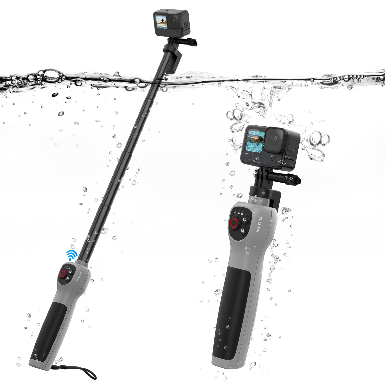 Capture breathtaking underwater moments with the TELESIN GoPro Hero 12 Underwater Selfie Stick with Remote Control GP-WBT-001.