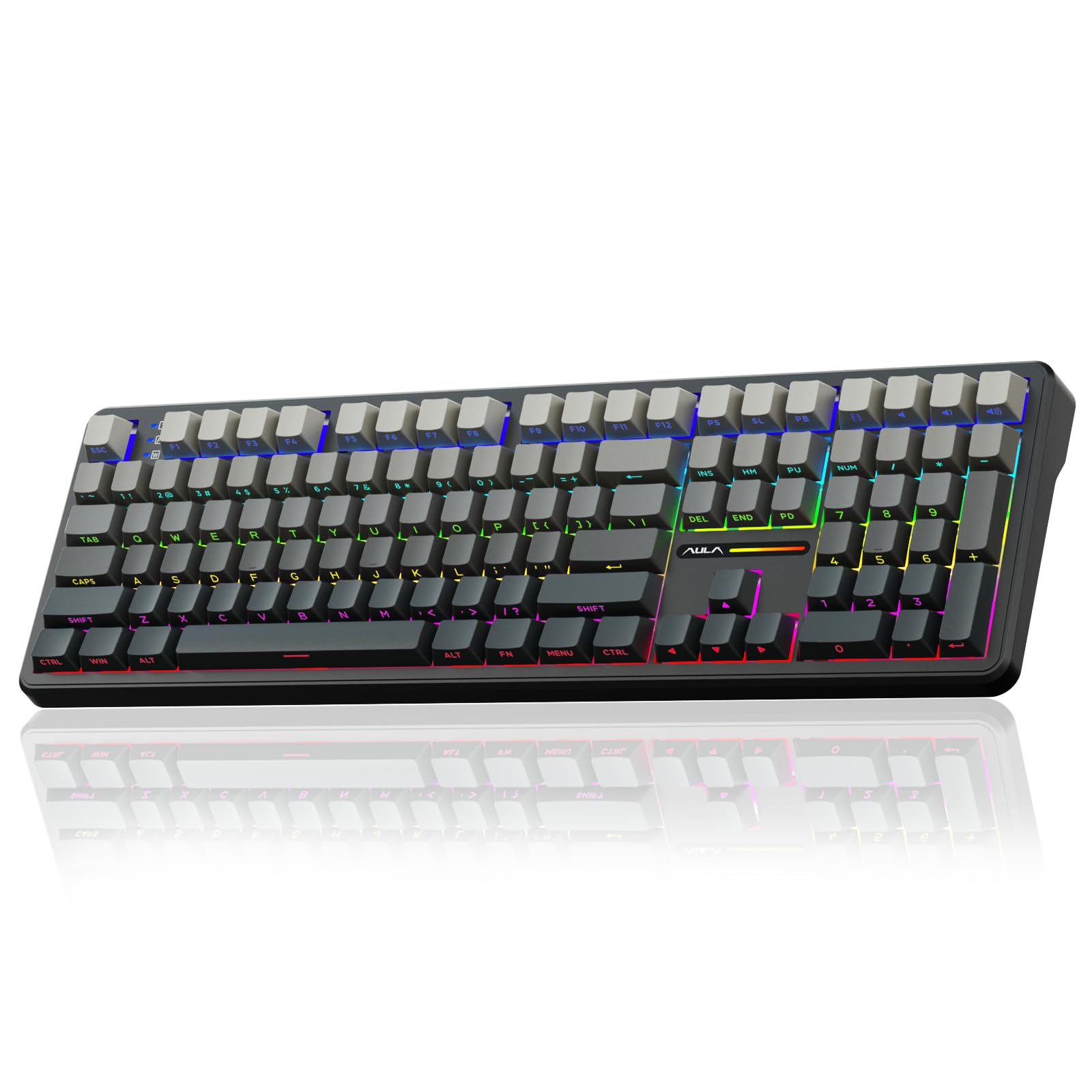 Upgrade your setup with the AULA 108 Keys RGB 100% Mechanical Gaming Keyboard F108 in the bold BK-DBLU-ORG color scheme.